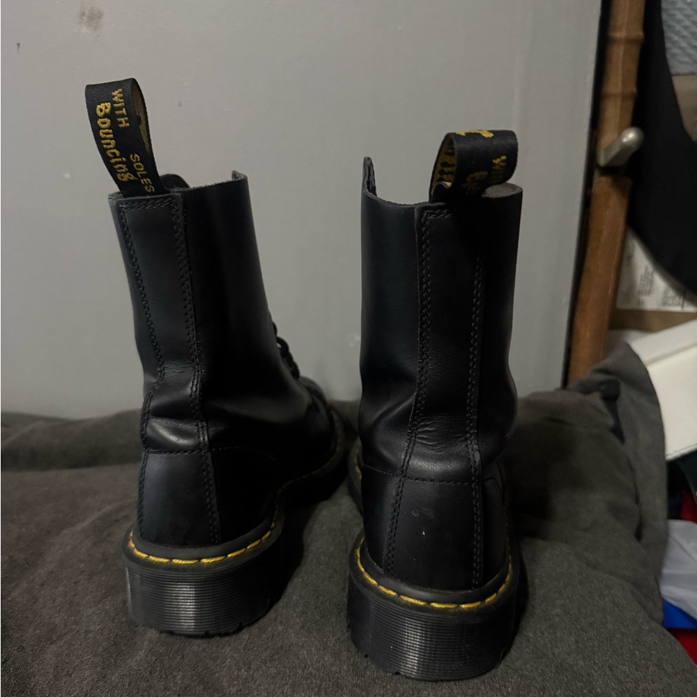 Dr. Martens 8761 Black Leather Lace-Up Ankle Boots with Yellow Stitching - Picture 5 of 5